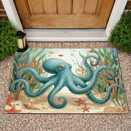 Teal Octopus Coral Ocean Scene - Home Decor Gift for Ocean Lover Doormat