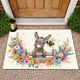 Baby Donkey Bumblebee Wildflowers - Farmhouse Home Decor Gift for Donkey Lovers Doormat