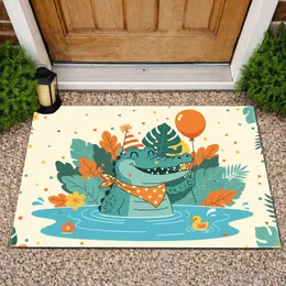 Teal Alligator Party Hat Balloon Tropical - Festive Home Decor Gift Doormat