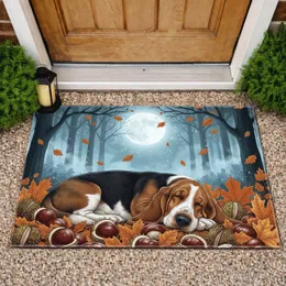 Tri-color Basset Hound Sleeping Forest Moon - Autumn Home Decor Gift Doormat