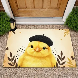 Fluffy Yellow Baby Chick Beret Leafy Heart Branches - Home Decor Gift for Bird Lover Doormat