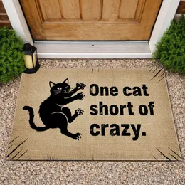 Black Cat One Cat Short of Crazy Home Decor Gift for Cat Lovers Doormat