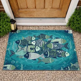 Stylized Fish Aquatic Plants Bubbles Underwater Ecosystem - Home Decor Gift Doormat