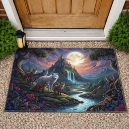 Twilight Fantasy Wolves Red Foxes Ancient Castle - Fantasy Lover Home Decor Gift Doormat
