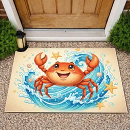 Vibrant Cartoon Crab Ocean Waves Beach - Home Decor Gift for Beach Lover Doormat