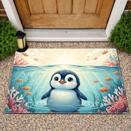 Baby Penguin Underwater Coral Scene - Wildlife Lover Home Decor Gift for Penguin Lover Doormat