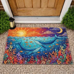 Blue Whales Ocean Scene Sun Moon Sky - Home Decor Gift for Ocean Lover Doormat