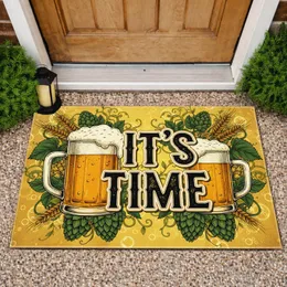 IT'S TIME Beer Mugs Hops Wheat - Beer Lover Home Decor Gift Doormat