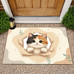Fluffy Calico Kitten Peeking Torn Edge - Home Decor Gift for Cat Lover Doormat