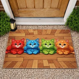 Red Blue Green Orange Kittens Wood Planks - Cat Lover Home Decor Gift Doormat