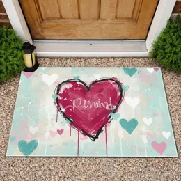 Fuchsia Magenta Rose Pink Abstract Heart Scattered Aqua Cream - Home Decor Gift Doormat