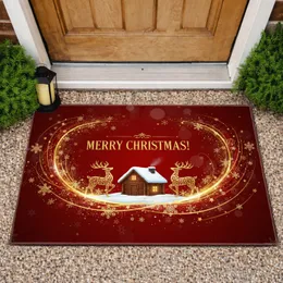 Merry Christmas Cabin Reindeer Golden Snowflakes - Christmas Holiday Decor Doormat