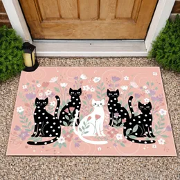 Black White Polka Dot Cats Floral - Home Decor Gift for Cat Lover Doormat