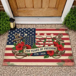 USA Flag Anchors Hibiscus 250 Years Freedom - Independence Day Gift for Veterans Doormat