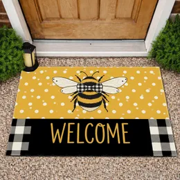 Bumblebee Buffalo Check Welcome - Rustic Farmhouse Home Decor Doormat