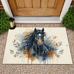 Horse Portrait Flowing Mane Botanical - Home Decor Gift for Horse Lover Doormat