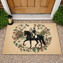 Black Dressage Horse Female Rider Manor House Floral - Home Decor Gift for Equestrian Lover Doormat