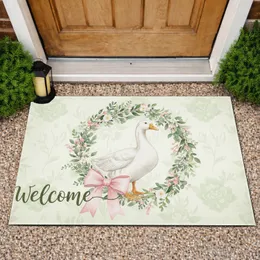 White Goose Botanical Wreath Welcome Script - Rustic Farmhouse Home Decor Gift Doormat