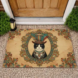 Tuxedo Cat Top Hat Beaded Necklace Paisley Floral - Home Decor Gift for Cat Lover Doormat