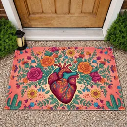Anatomical Heart Cactus Flowers Vines - Southwestern Decor Gift Doormat