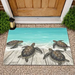 Four Sea Turtles Ocean Wood Beach Horizon - Home Decor Gift for Coastal Lover Doormat