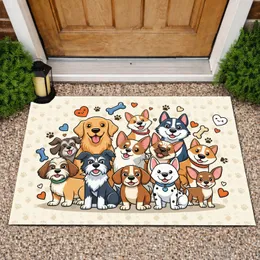 Happy Cartoon Dog Breeds Paw Prints - Home Decor Gift for Dog Lovers Doormat