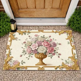 Blush Rose Chrysanthemum Bouquet Golden Urn Rococo Acanthus Frame - Home Decor Gift Doormat