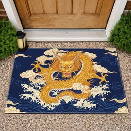 Golden Imperial Chinese Dragon Auspicious Clouds Waves - Home Decor Gift Doormat