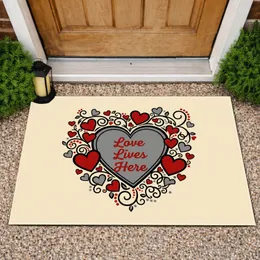 Love Lives Here Script Heart Swirling Vines Berry Clusters - Home Decor Gift Doormat