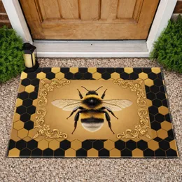 Bumblebee Floral Scrollwork Honeycomb - Home Decor Gift for Bee Lovers Doormat