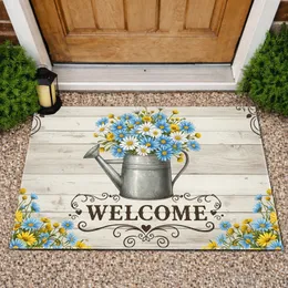 Vintage Watering Can Blue Daisies WELCOME - Farmhouse Home Decor Gift for Garden Lover Doormat