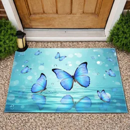 Blue Butterflies Rippling Aquamarine Water Shimmering Droplets Bokeh Lights - Home Decor Gift Doormat