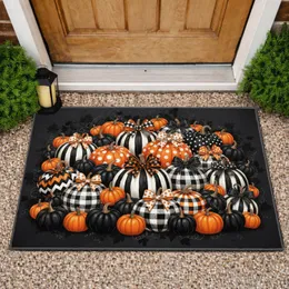 Tightly Packed Pumpkins with Bows, Stripes, Polka Dots - Halloween Harvest Decor Gift Doormat