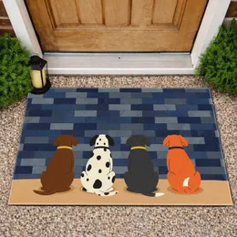 Four Friendly Dogs Attentive Pose Brick Wall Everyday Home Decor for Dog Lovers Doormat