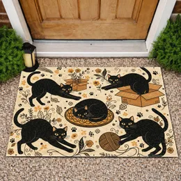 Black Cats Foliage Paw Prints Cardboard Boxes - Home Decor Gift for Cat Lovers Doormat