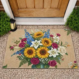 Overflowing Floral Bouquet Berries Vase Botanical Outlines - Home Decor Gift Doormat