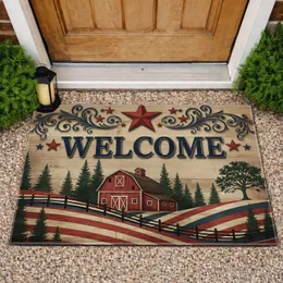 Aged Flag Stripes Welcome Barn Stars Pine - Rustic Farmhouse Decor Gift Doormat
