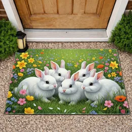 Baby Rabbits Wildflower Meadow - Spring Home Decor Gift for Rabbit Lover Doormat
