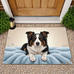 Border Collie Dog on Blue Shag Blanket - Dog Lover Home Decor Gift Doormat