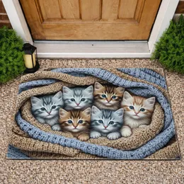 Six Realistic Kittens Cable Knit Blanket - Home Decor Gift for Cat Lover Doormat