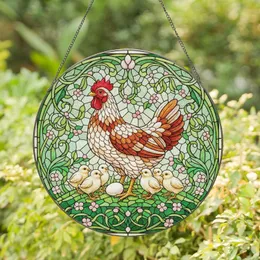 Mother Hen Baby Chicks Floral Mosaic - Farmhouse Decor Gift for Mom Stained Glass Suncatcher