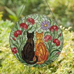 Two Mosaic Cats Colorful Carnation Daisy - Home Decor Gift for Cat Owners Stained Glass Suncatcher