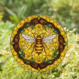 Honeybee Golden Floral Honeycomb Mosaic - Home Decor Gift for Honeybee Lovers Stained Glass Suncatcher
