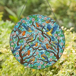 Colorful Songbirds Blossoming Tree Branches - Wildlife Lover Home Decor Gift Stained Glass Suncatcher