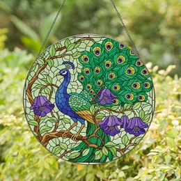 Iridescent Peacock Bell Flowers Branch - Wildlife Lover Home Decor for Bird Lovers Stained Glass Suncatcher