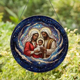 African American Holy Family Cosmic Starry Night - Christmas Gift for Believers Stained Glass Suncatcher