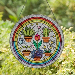 Potted Plant Succulent Cactus Flowers Rainbow Stars Hearts - Garden Lover Home Decor Gift Stained Glass Suncatcher