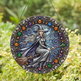 Witch Broomstick Ride - Home Decor Gift for Witch Lovers Stained Glass Suncatcher