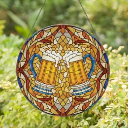 Golden Amber Blue Clinking Beer Mugs - Home Bar Decor Gift for Beverage Lovers Stained Glass Suncatcher