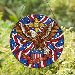 Bald Eagle Patriotic Shield 1776-2026 - Independence Day Gift for Veterans Stained Glass Suncatcher